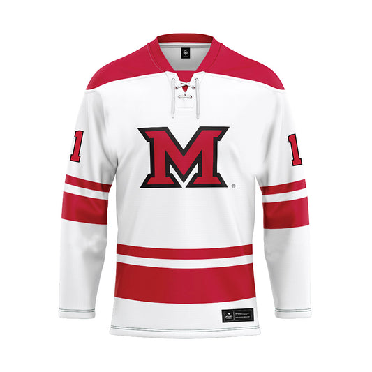 Miami of Ohio - NCAA Men's Ice Hockey : David Helledy - White Hockey Jersey-0