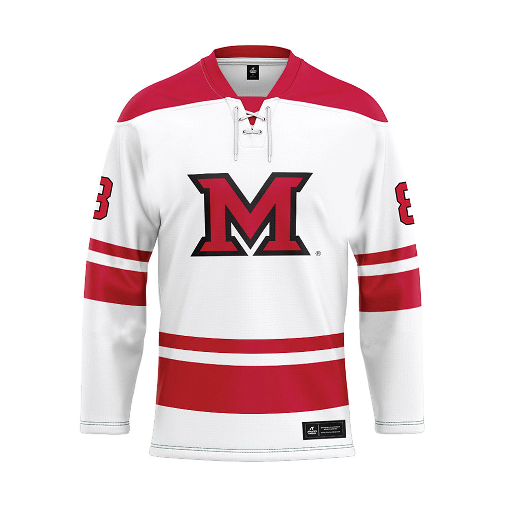 Miami of Ohio - NCAA Men's Ice Hockey : John Emmons - White Hockey Jersey-0