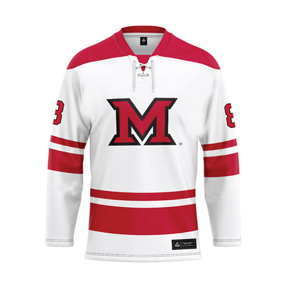 Miami of Ohio - NCAA Men's Ice Hockey : John Emmons - White Hockey Jersey-0