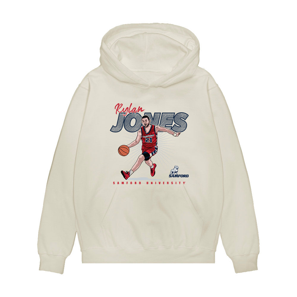 Samford - NCAA Men's Basketball : Rylan Jones - Caricature Premium Hooded Sweatshirt-0