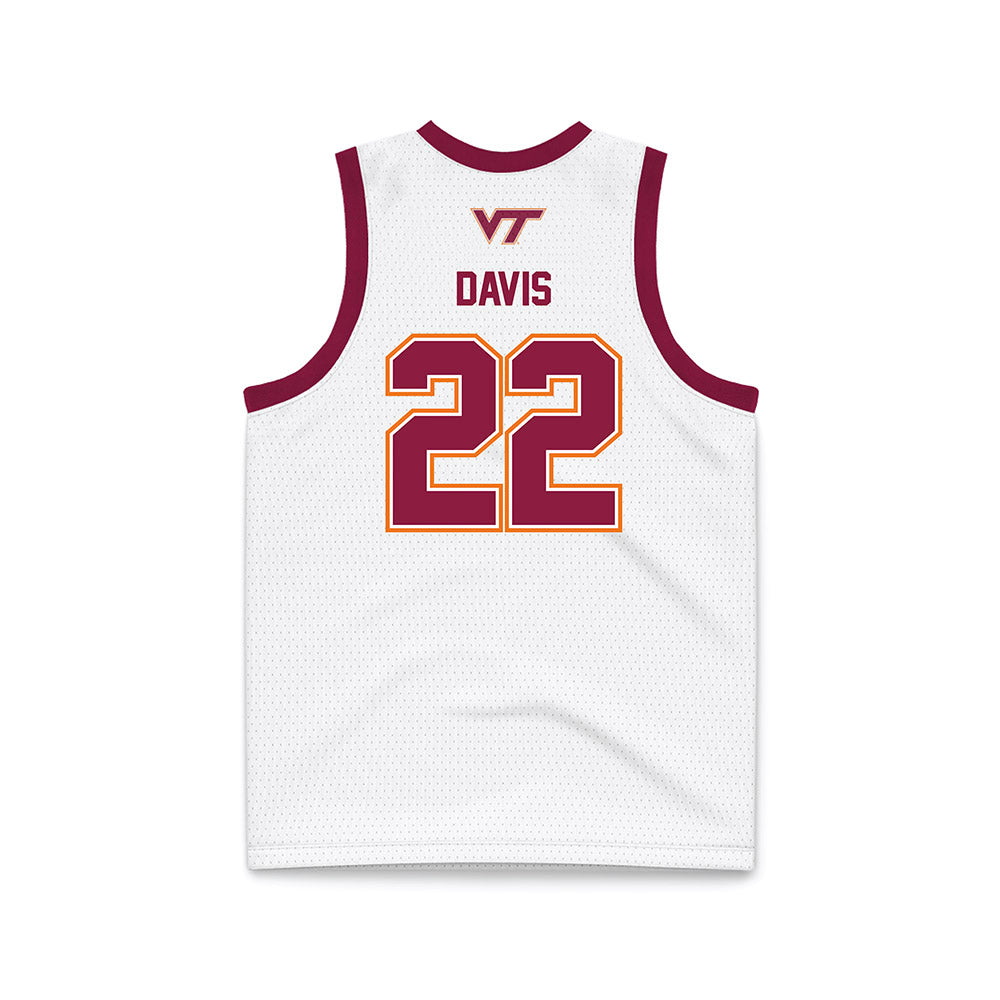 Virginia Tech - NCAA Men's Basketball : Solomon Davis - White Basketball Jersey-1
