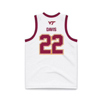 Virginia Tech - NCAA Men's Basketball : Solomon Davis - White Basketball Jersey-1