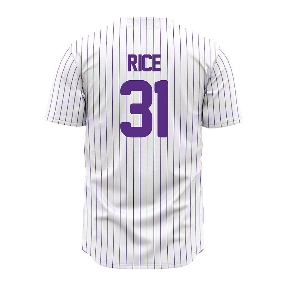 North Alabama - NCAA Baseball : Tyler Rice - White Pin Stripe Jersey-1