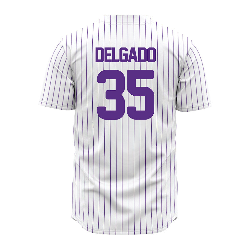 North Alabama - NCAA Baseball : Matthew Delgado - White Pin Stripe Jersey-1