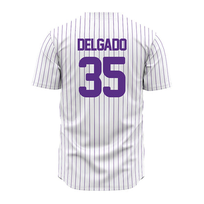 North Alabama - NCAA Baseball : Matthew Delgado - White Pin Stripe Jersey-1