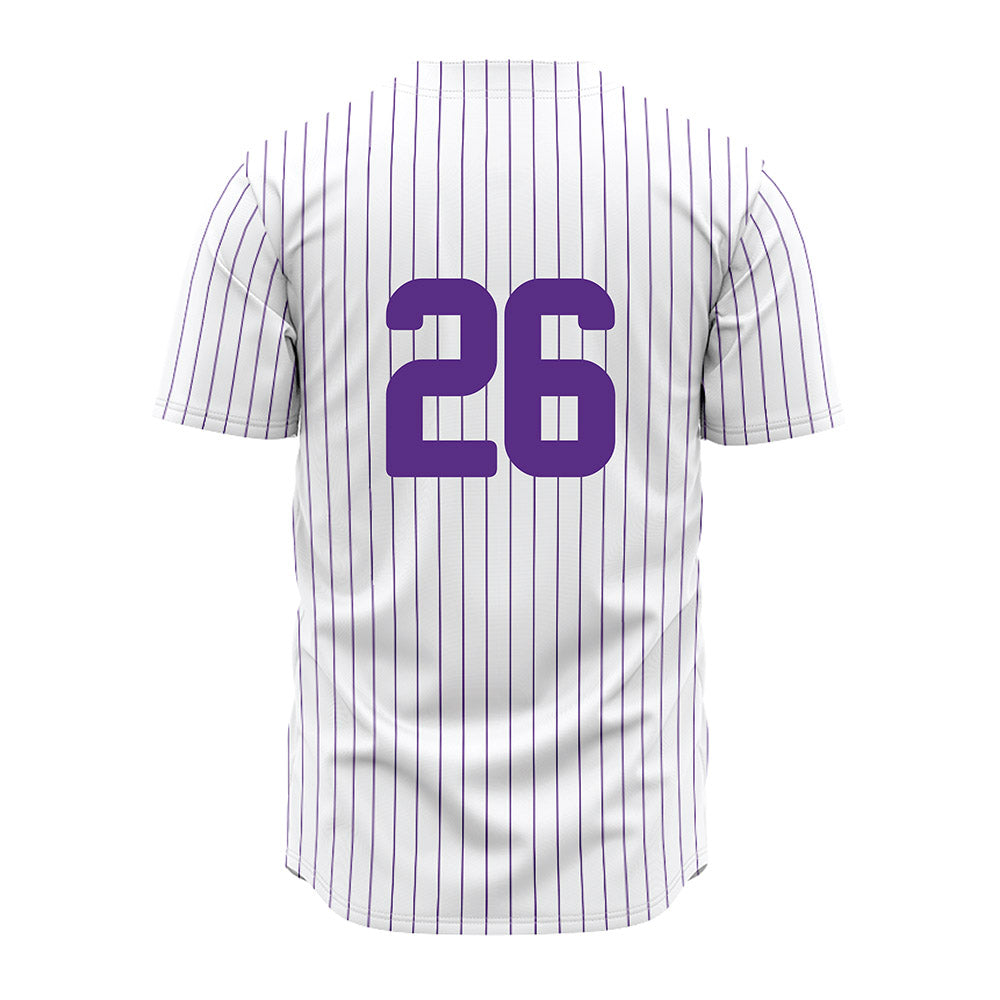 North Alabama - NCAA Baseball : John Austin Wood - White Pin Stripe Jersey-1