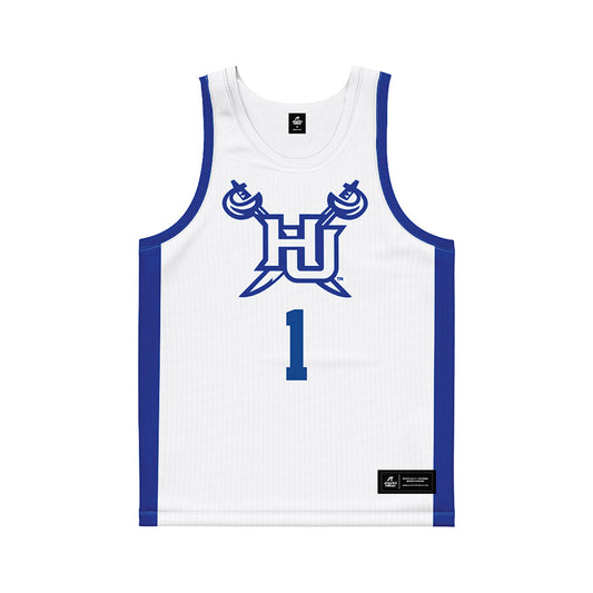 Hampton - NCAA Men's Basketball : Aaron Davis - White Basketball Jersey-0