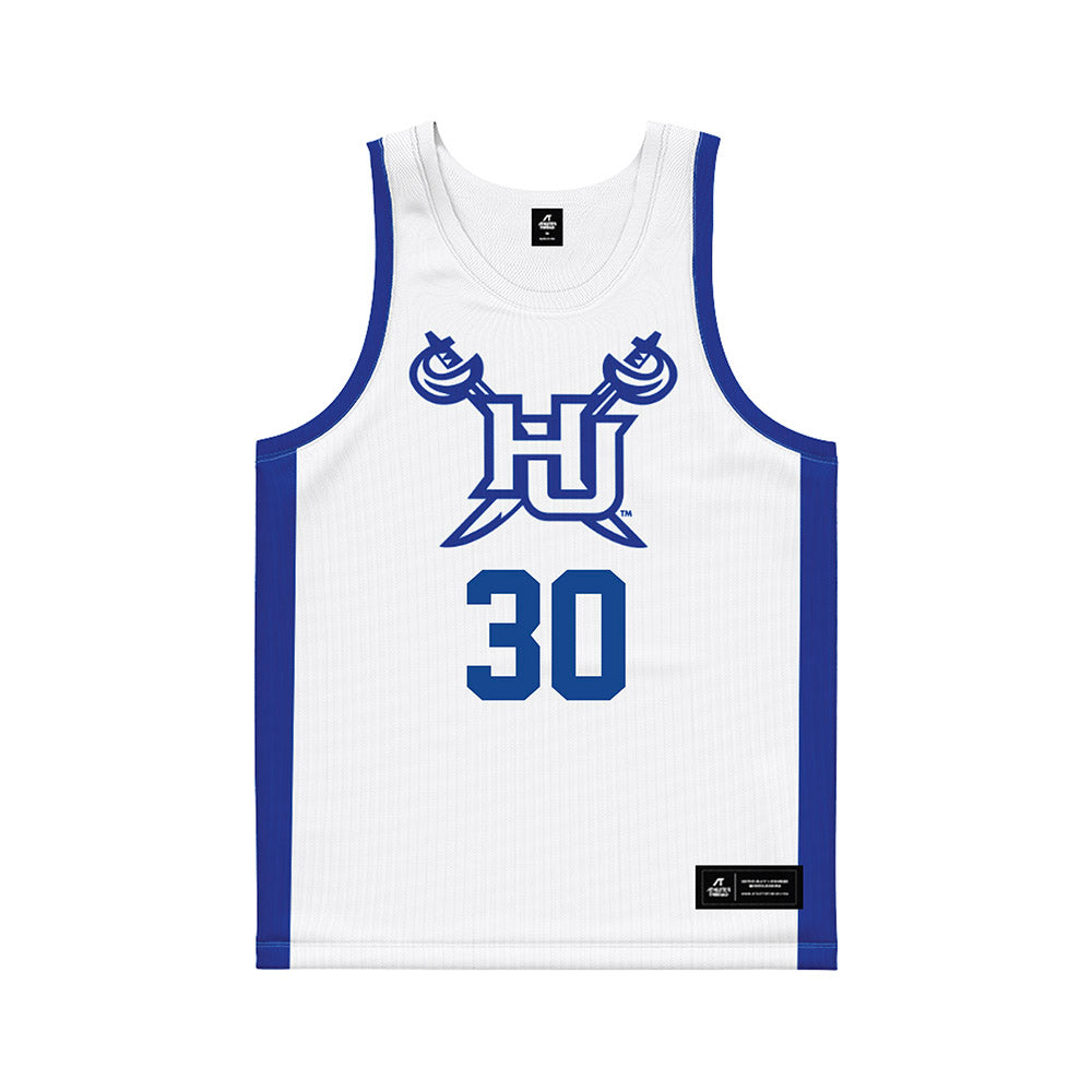 Hampton - NCAA Men's Basketball : Hamza Asadallah - White Basketball Jersey-0
