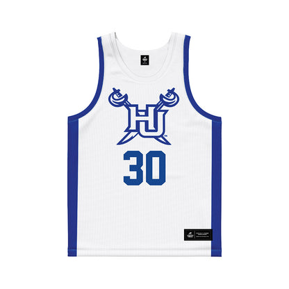 Hampton - NCAA Men's Basketball : Hamza Asadallah - White Basketball Jersey-0