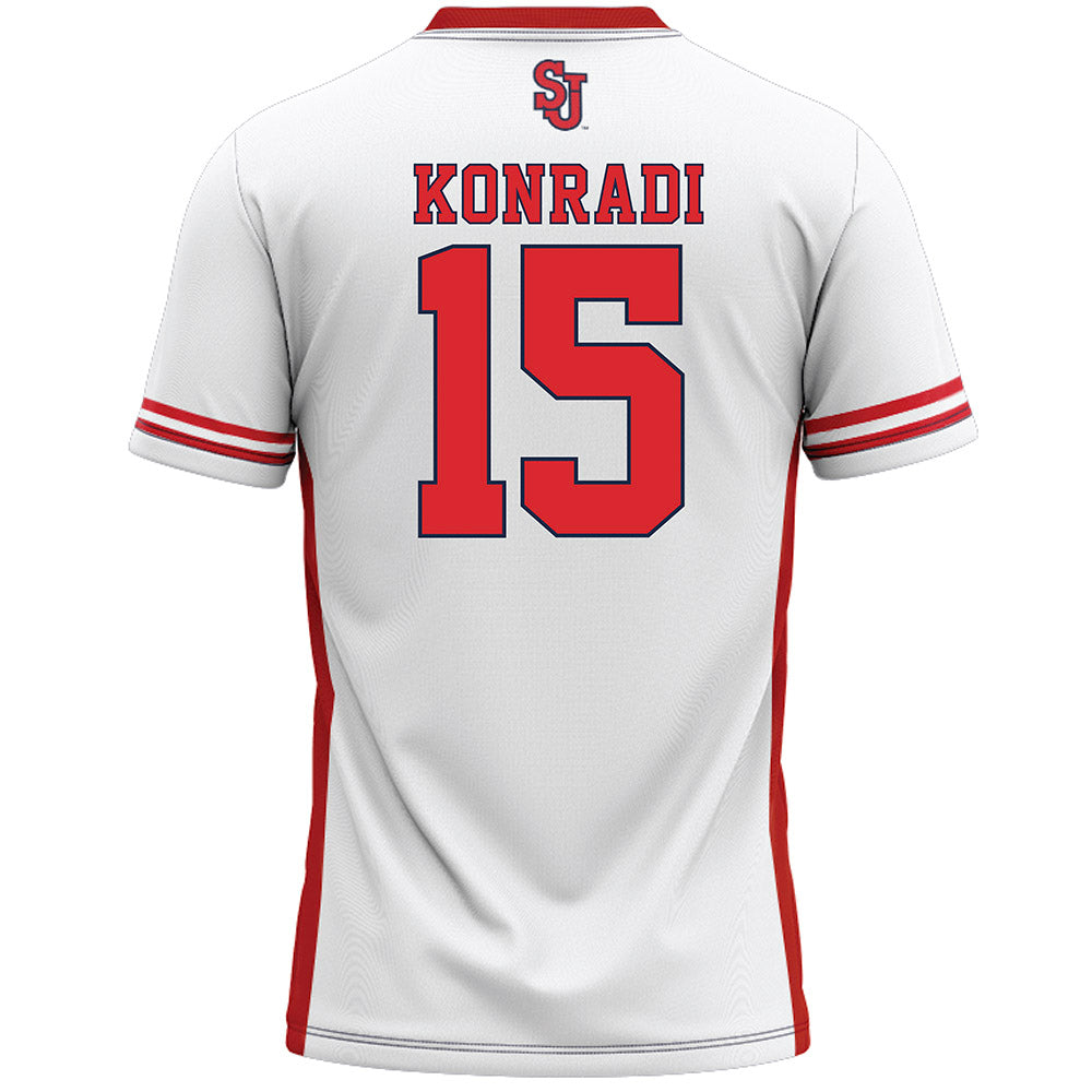 St. Johns - NCAA Men's Lacrosse : Cam Konradi - White Lacrosse Jersey -1