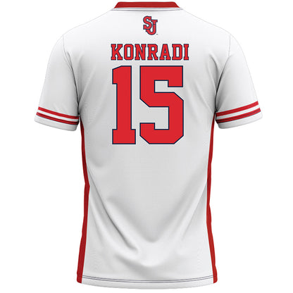 St. Johns - NCAA Men's Lacrosse : Cam Konradi - White Lacrosse Jersey -1