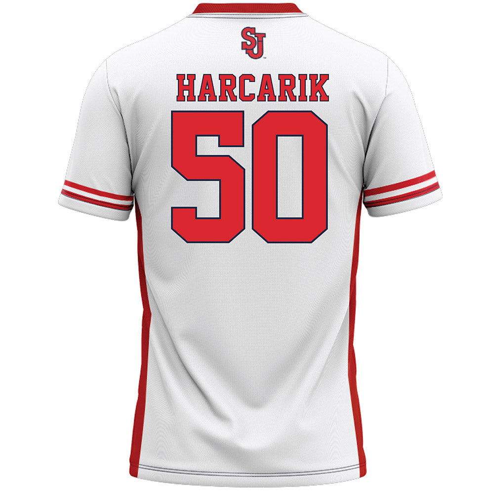 St. Johns - NCAA Men's Lacrosse : Jackson Harcarik - White Lacrosse Jersey -1