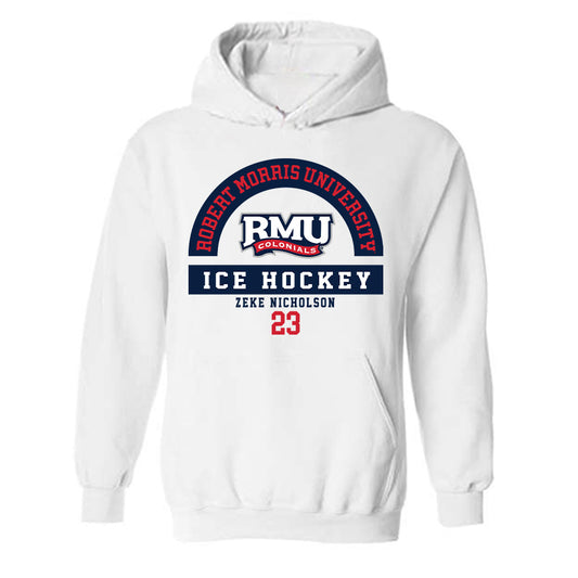 Robert Morris - NCAA Men's Ice Hockey : Zeke Nicholson - Classic Fashion Shersey Hooded Sweatshirt-0