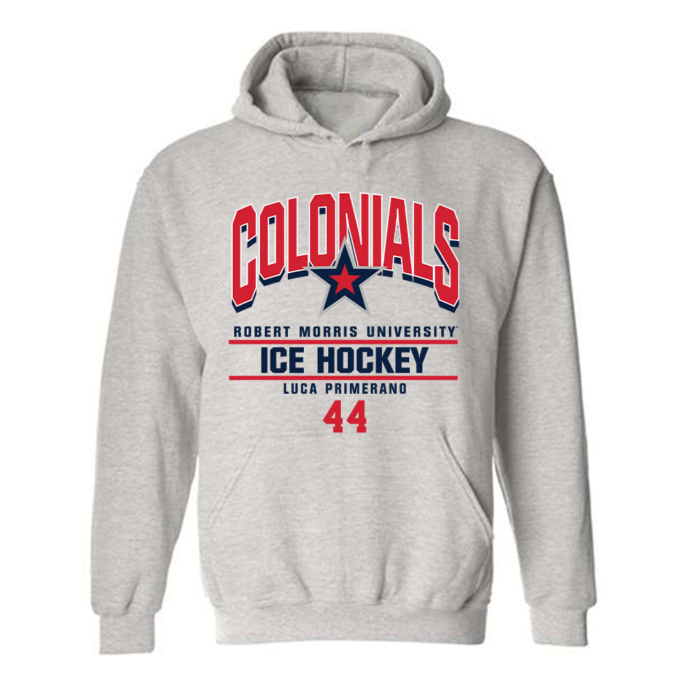 Robert Morris - NCAA Men's Ice Hockey : Luca Primerano - Classic Fashion Shersey Hooded Sweatshirt-0