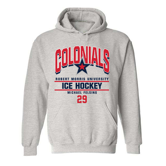 Robert Morris - NCAA Men's Ice Hockey : Michael Felsing - Classic Fashion Shersey Hooded Sweatshirt-0
