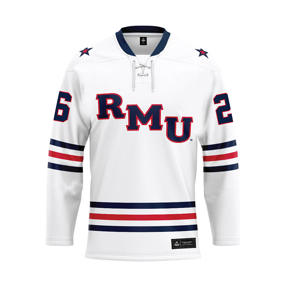 Robert Morris - NCAA Men's Ice Hockey : Braden Rourke - White Hockey Jersey-0