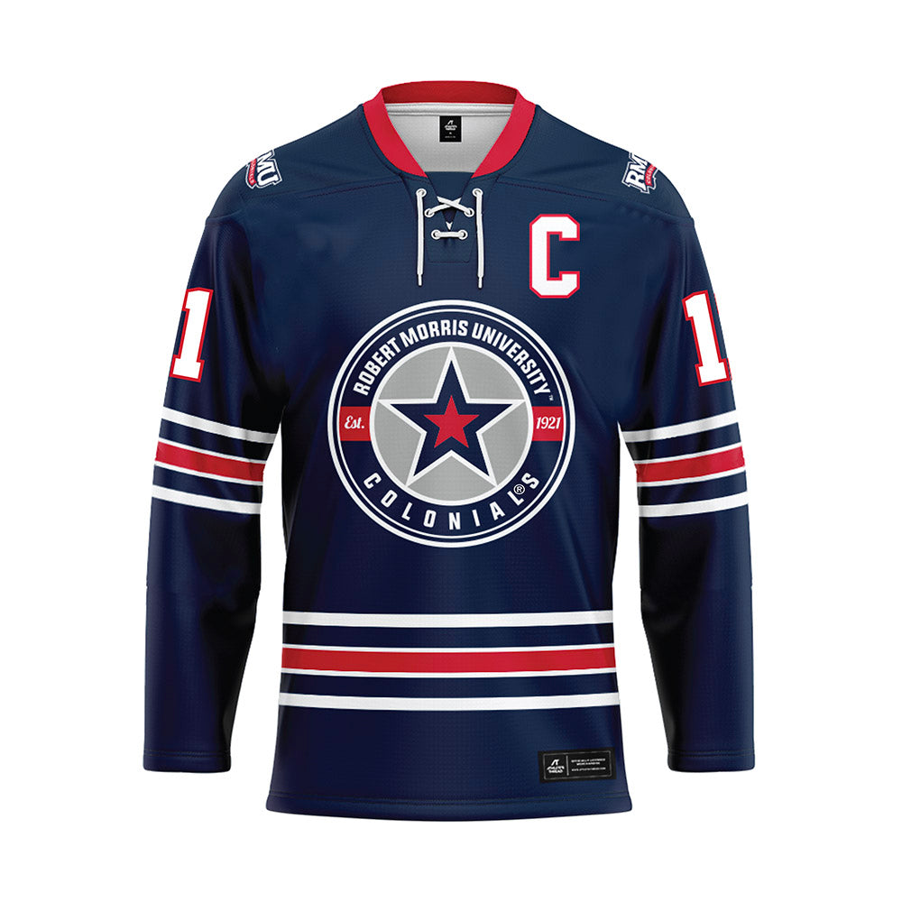 Robert Morris - NCAA Women's Ice Hockey : Taylor Storey - Navy Hockey Jersey-1