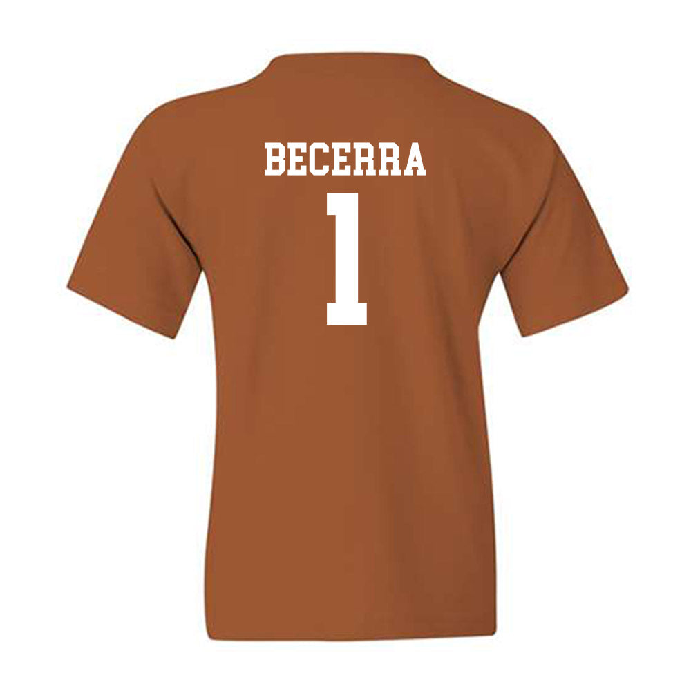 Texas - NCAA Baseball : Temo Becerra - Classic Shersey Youth T-Shirt-1