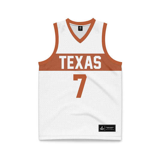 Texas - NCAA Men's Basketball : Simeon Wilcher - White Basketball Jersey-0