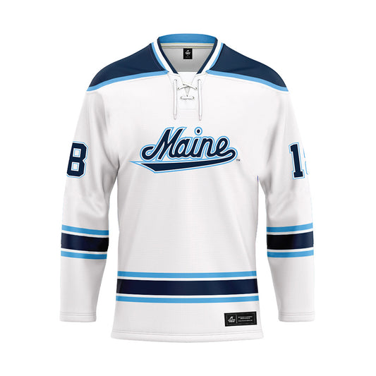 Maine - NCAA Men's Ice Hockey : Judah Makway - White Hockey Jersey-0