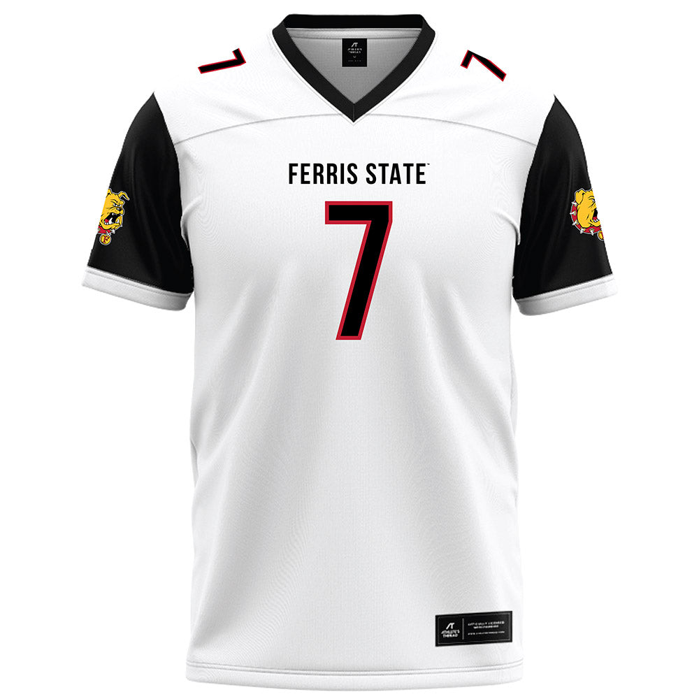 Ferris State - NCAA Football : Marcel Jones - White Football Jersey-0