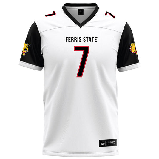 Ferris State - NCAA Football : Marcel Jones - White Football Jersey-0