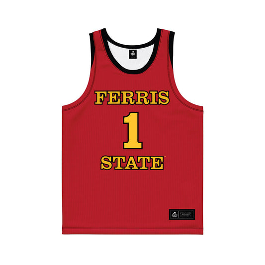 Ferris State - NCAA Men's Basketball : David Williams - Red Basketball Jersey-0