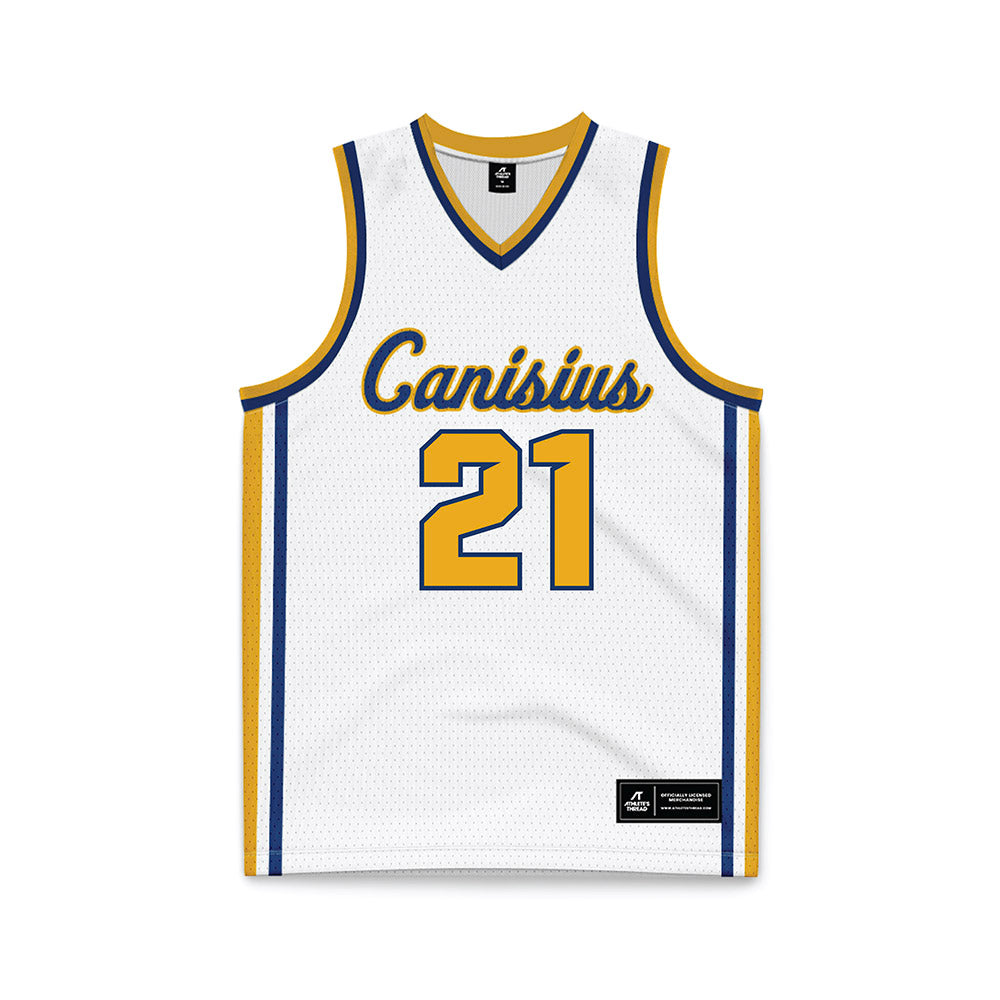Canisius - NCAA Men's Basketball : Max Jusianiec - White Basketball Jersey-0
