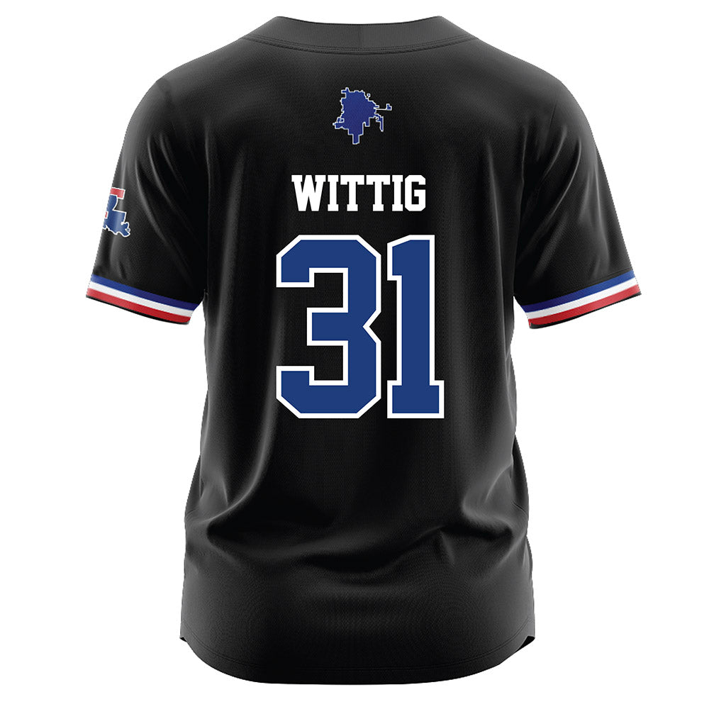 LA Tech - NCAA Baseball : Joey Wittig - Black Jersey-1