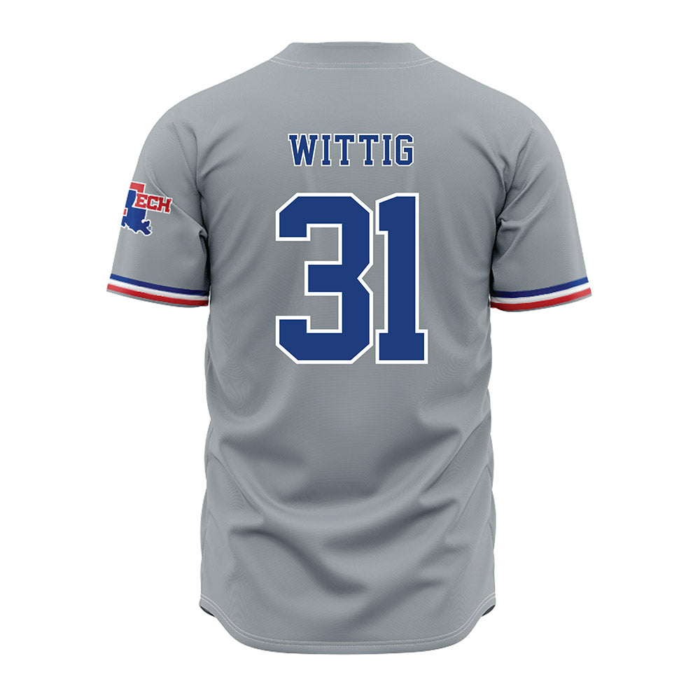 LA Tech - NCAA Baseball : Joey Wittig - Grey Jersey-1
