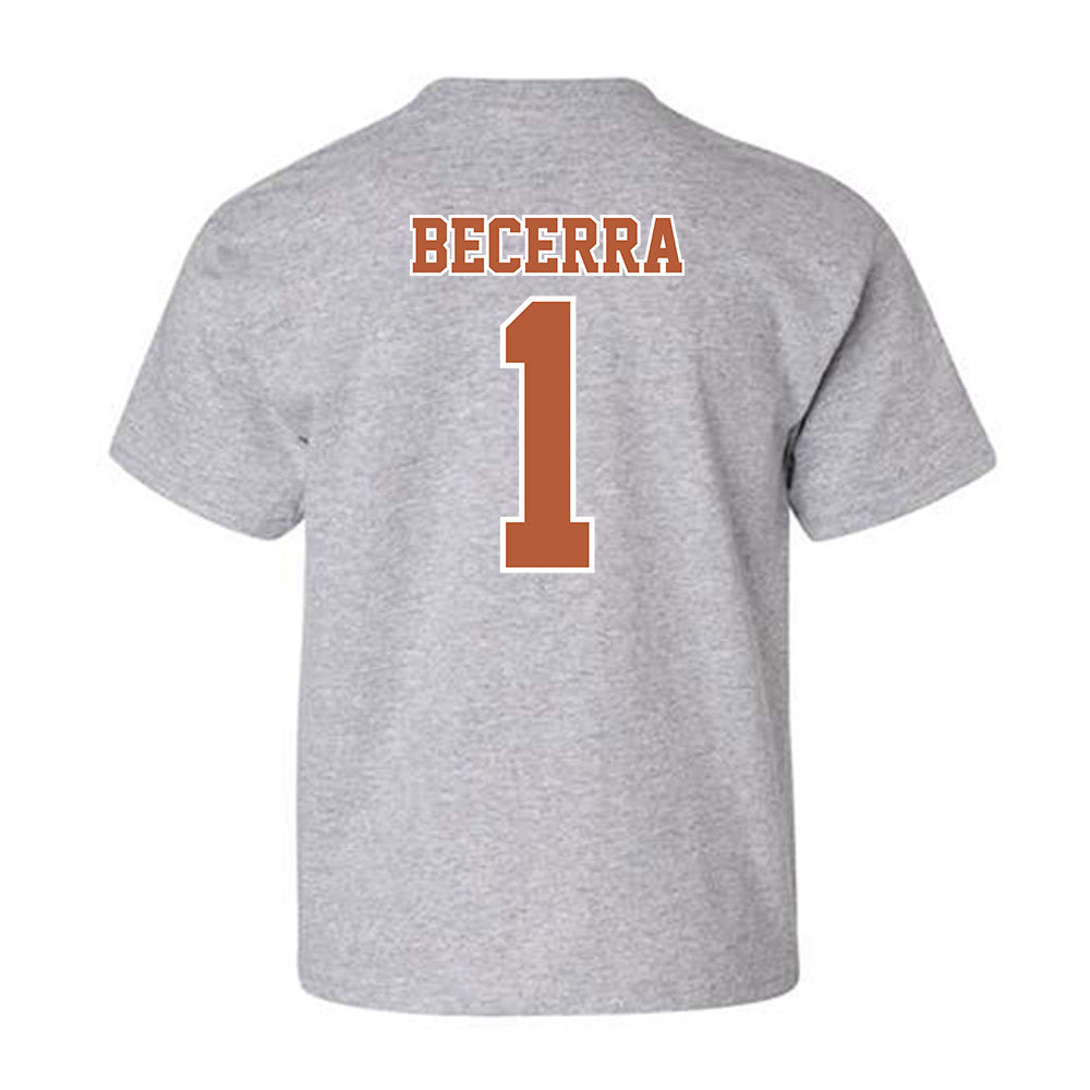 Texas - NCAA Baseball : Temo Becerra - Sports Shersey Youth T-Shirt-1