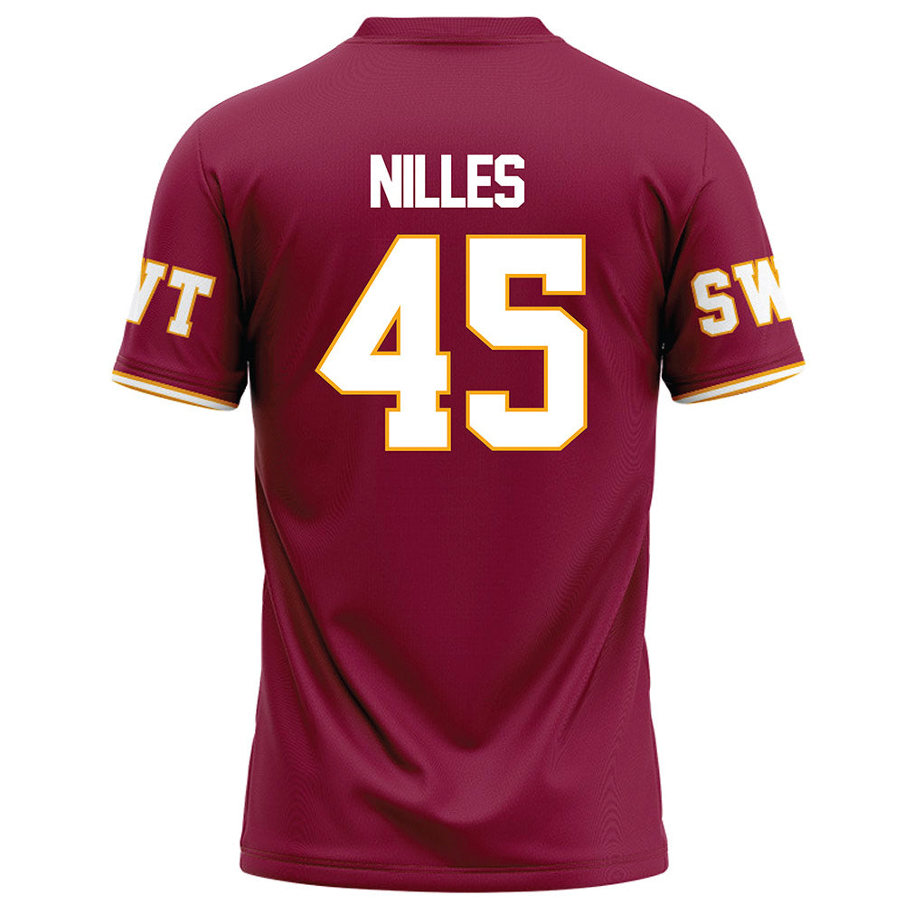 Texas State - NCAA Football : Cole Nilles - Red Football Jersey-1