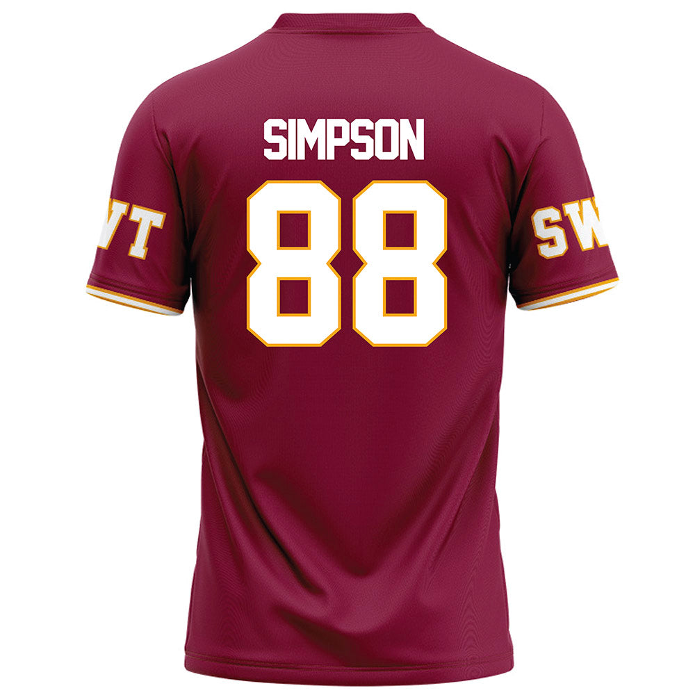 Texas State - NCAA Football : Jake Simpson - Red Football Jersey-1