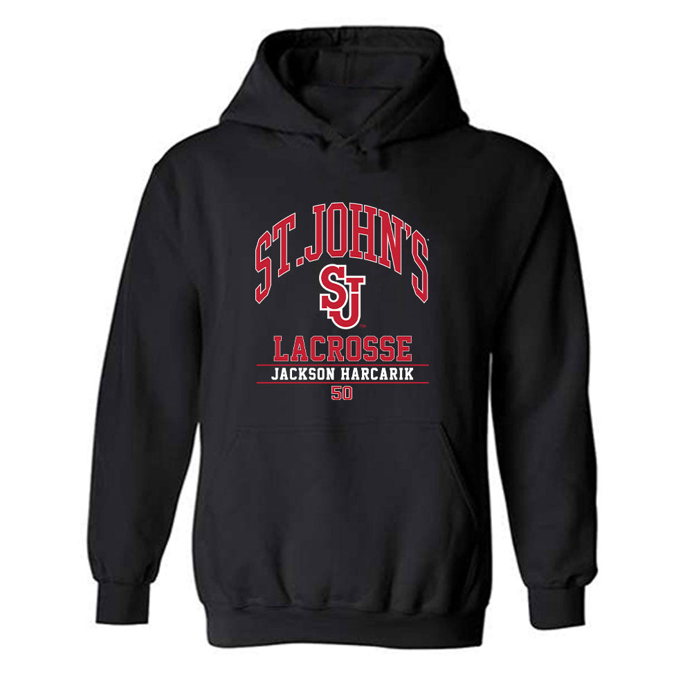 St. Johns - NCAA Men's Lacrosse : Jackson Harcarik - Classic Fashion Shersey Hooded Sweatshirt-0