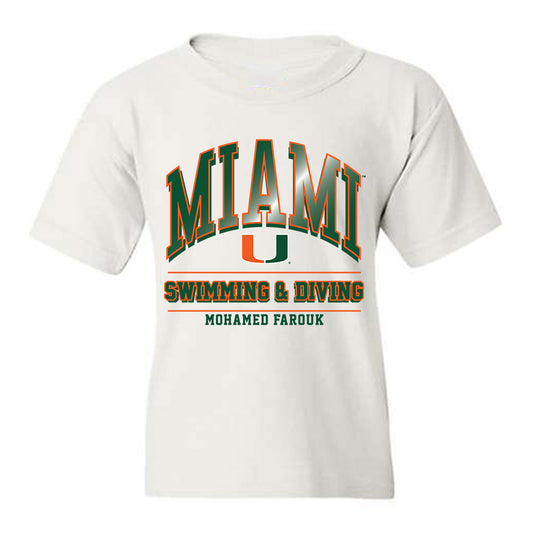 Miami - NCAA Men's Swimming & Diving : Mohamed Farouk - Classic Fashion Shersey Youth T-Shirt-0