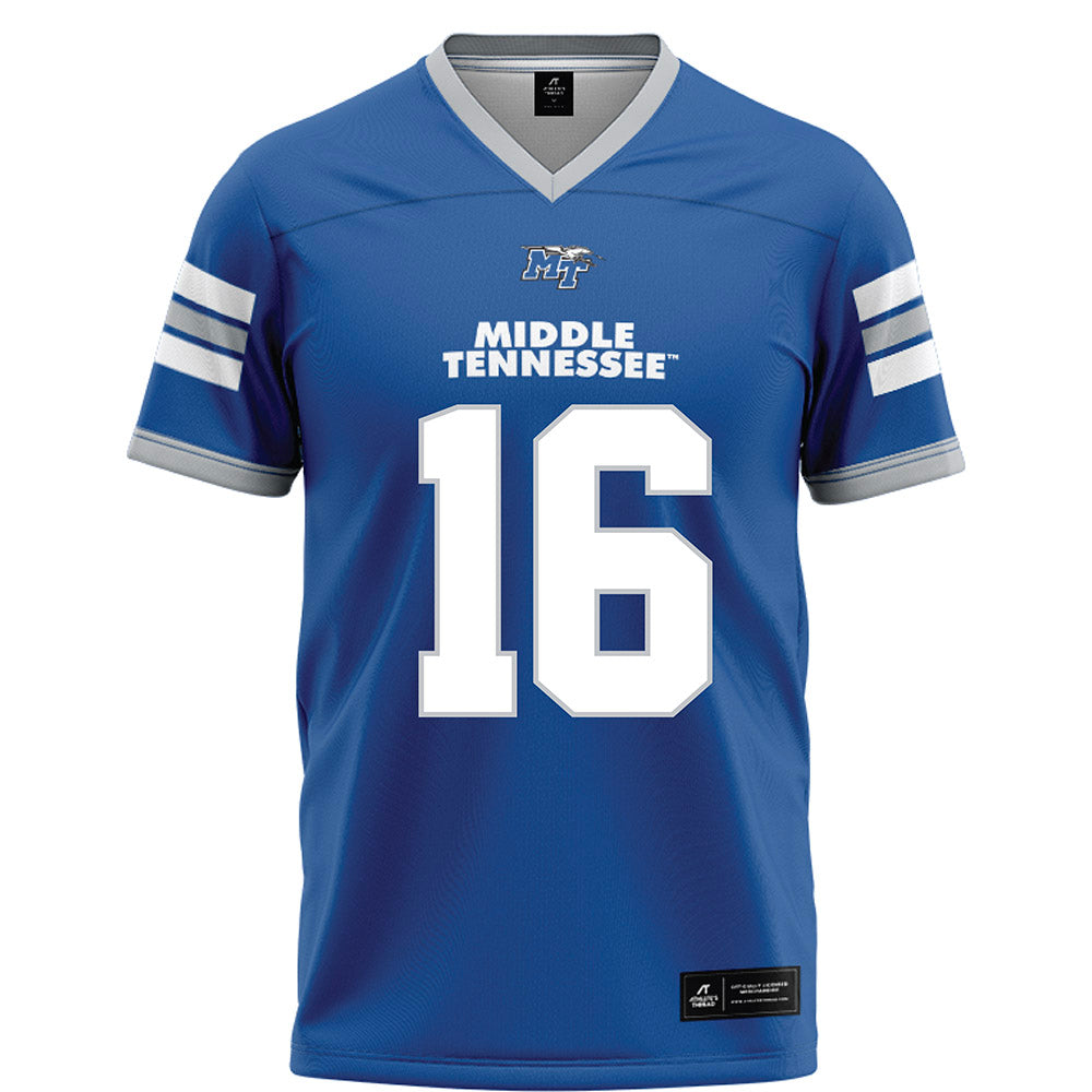 MTSU - NCAA Football : Jaiyden Thompson - Blue Football Jersey-0