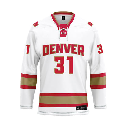 DU - NCAA Men's Ice Hockey : Johnny Hicks - White Hockey Jersey-0