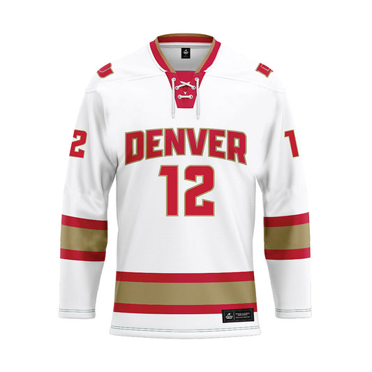 DU - NCAA Men's Ice Hockey : Samuel Harris - White Hockey Jersey-0
