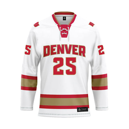 DU - NCAA Men's Ice Hockey : Clarke Caswell - White Hockey Jersey-0