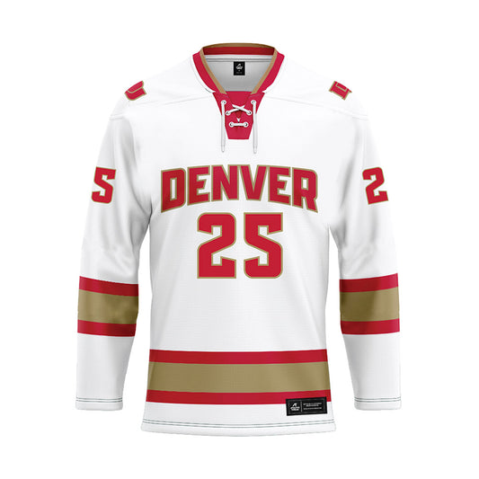 DU - NCAA Men's Ice Hockey : Clarke Caswell - White Hockey Jersey-0