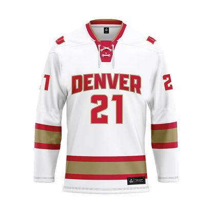 DU - NCAA Men's Ice Hockey : Kent Anderson - White Hockey Jersey-0