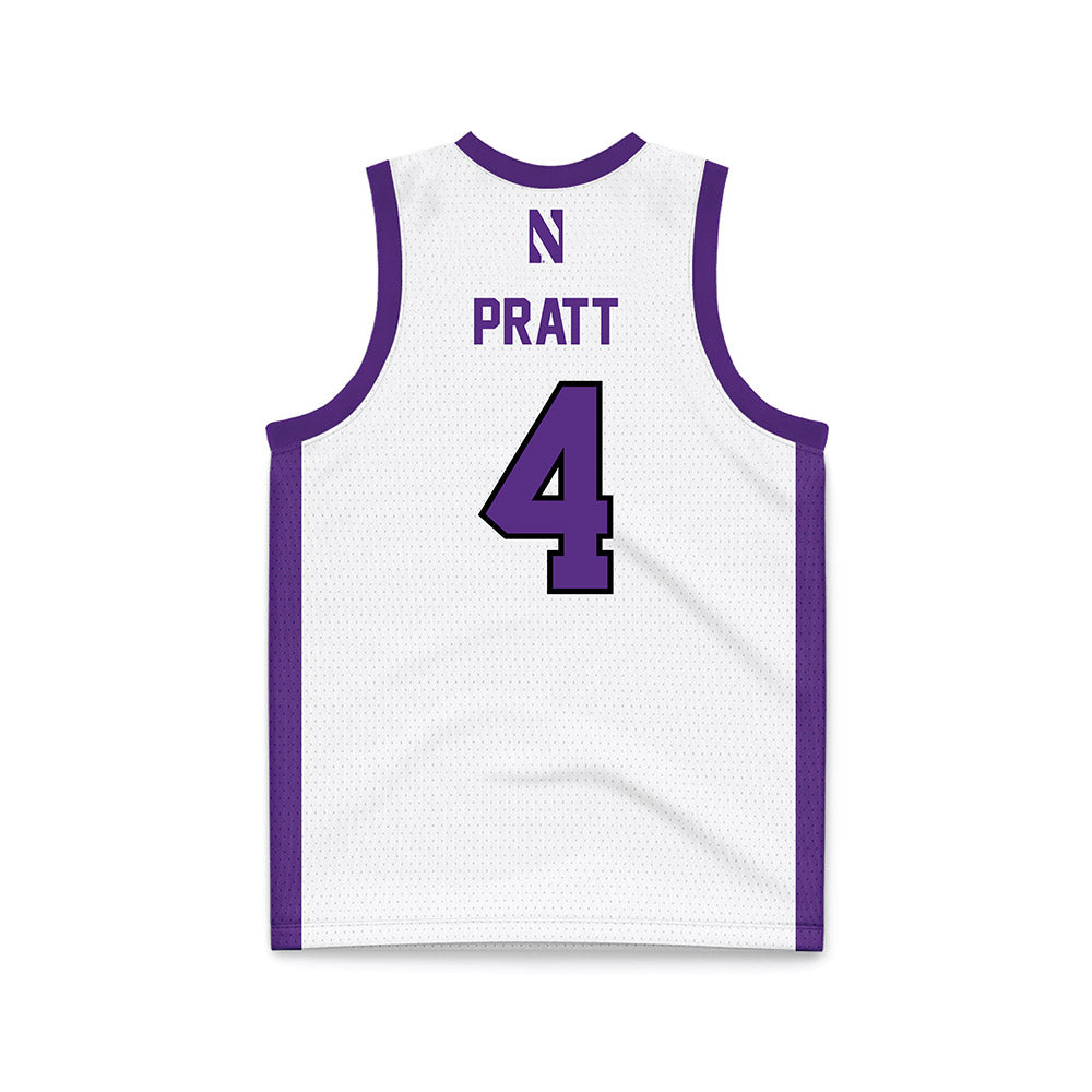 Northwestern - NCAA Men's Basketball : LA Pratt - White Basketball Jersey-1