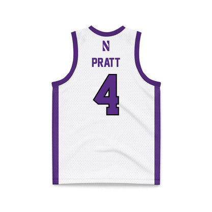 Northwestern - NCAA Men's Basketball : LA Pratt - White Basketball Jersey-1