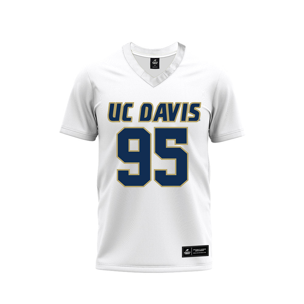 UC Davis - NCAA Football : Devin Huegel - White Premium Football Jersey-0