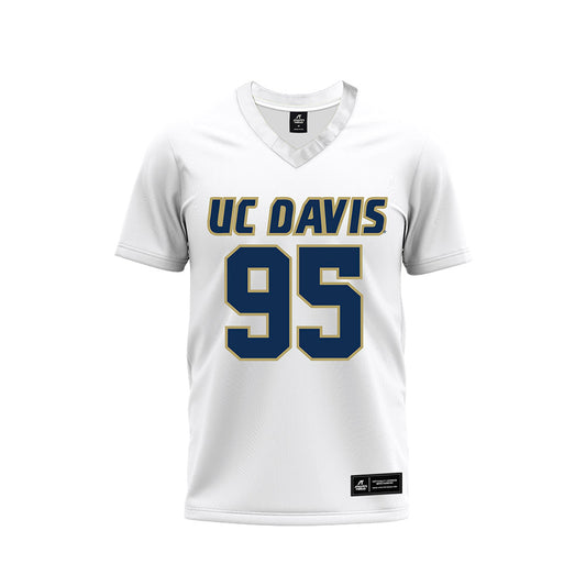 UC Davis - NCAA Football : Devin Huegel - White Premium Football Jersey-0