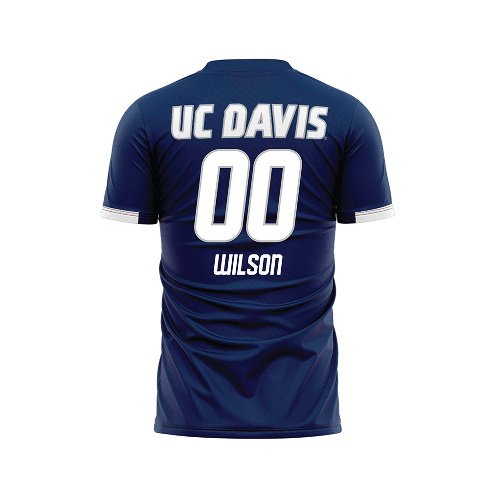 UC Davis - NCAA Men's Soccer : Mekhai Wilson - Blue Soccer Jersey-1