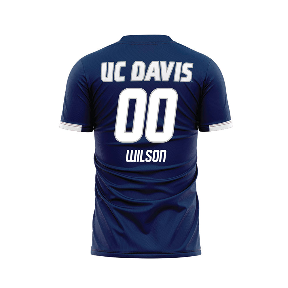 UC Davis - NCAA Men's Soccer : Mekhai Wilson - Blue Soccer Jersey-1