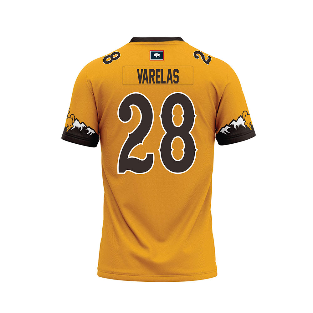 Wyoming - NCAA Football : Nikos Varelas - Gold Premium Football Jersey-1