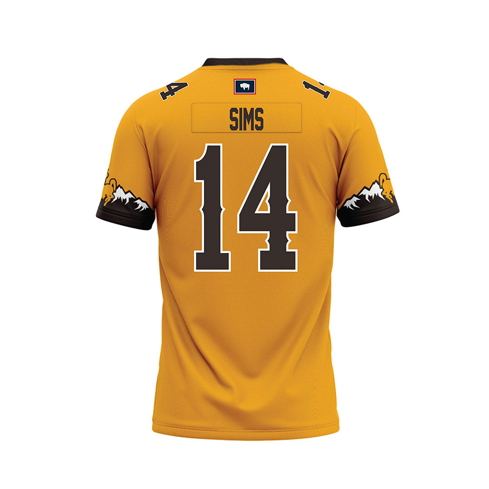 Wyoming - NCAA Football : Landon Sims - Gold Premium Football Jersey-1