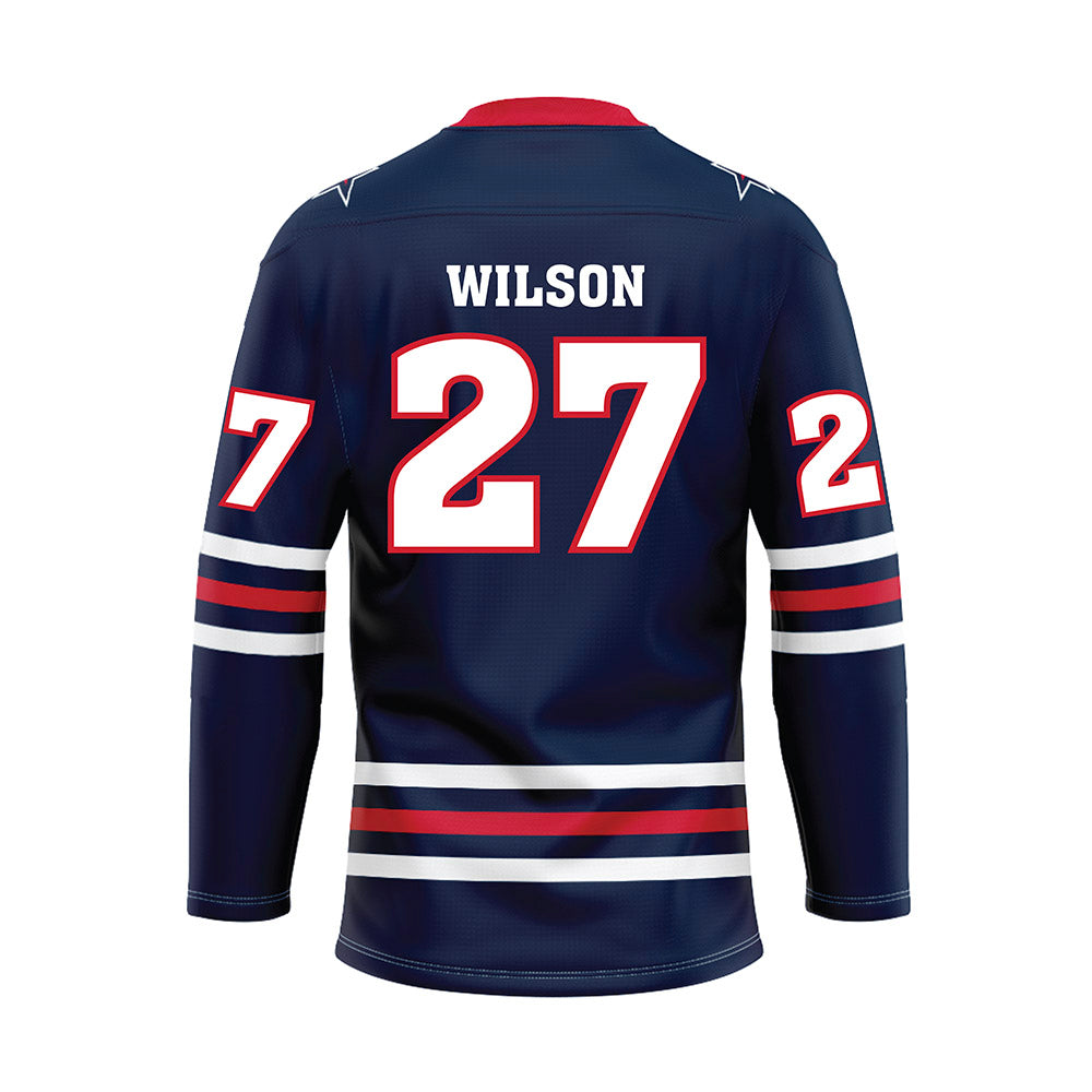 Robert Morris - NCAA Men's Ice Hockey : Trent Wilson - Navy Hockey Jersey-1